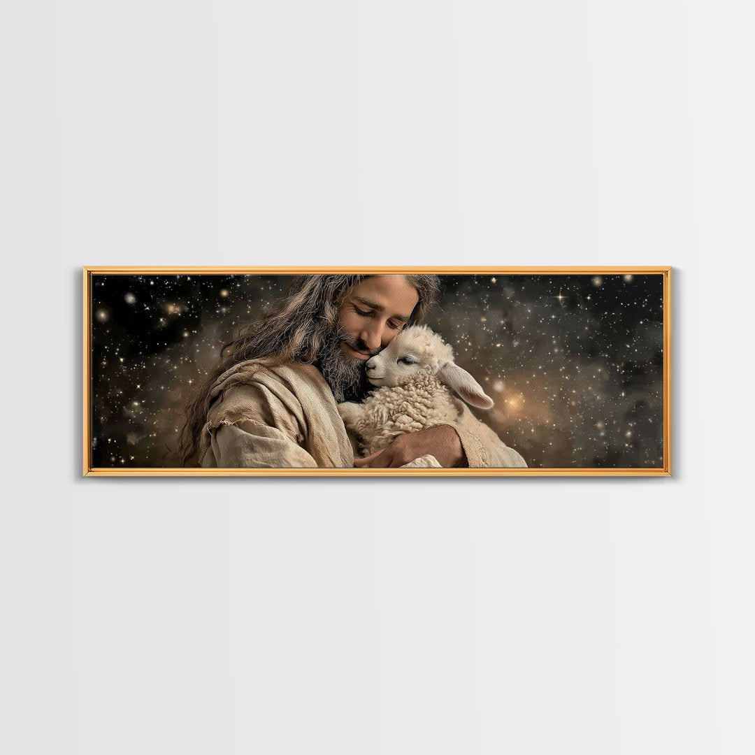 Heavenly Shepherd | Framed Canvas Print | Panoramic Art | Jesus Painting | Christian Art Canvas | Christian Wall Art | Christian Christmas