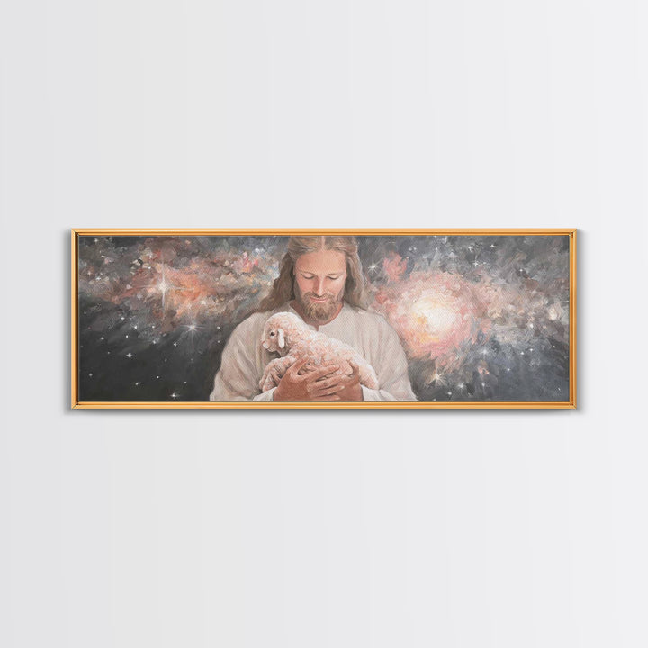Galactic Embrace, Framed Canvas Print, Panoramic Painting, Jesus Art Print, Christian Wall Art, Christian Art Canvas, Christian Gift