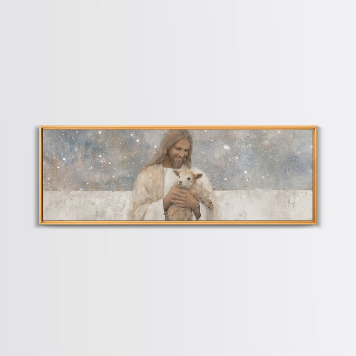 Cosmic Shepherd Light – Framed Canvas Print – Panoramic Art – Christian Art Canvas – Jesus Painting – Christian Wall Art – Subtle Christian