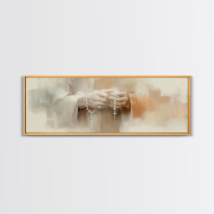 Peaceful Rosary Light, Framed Canvas Print, Christian Art Canvas, Christian Wall Art, Panoramic Art, Jesus Painting, Christmas Art