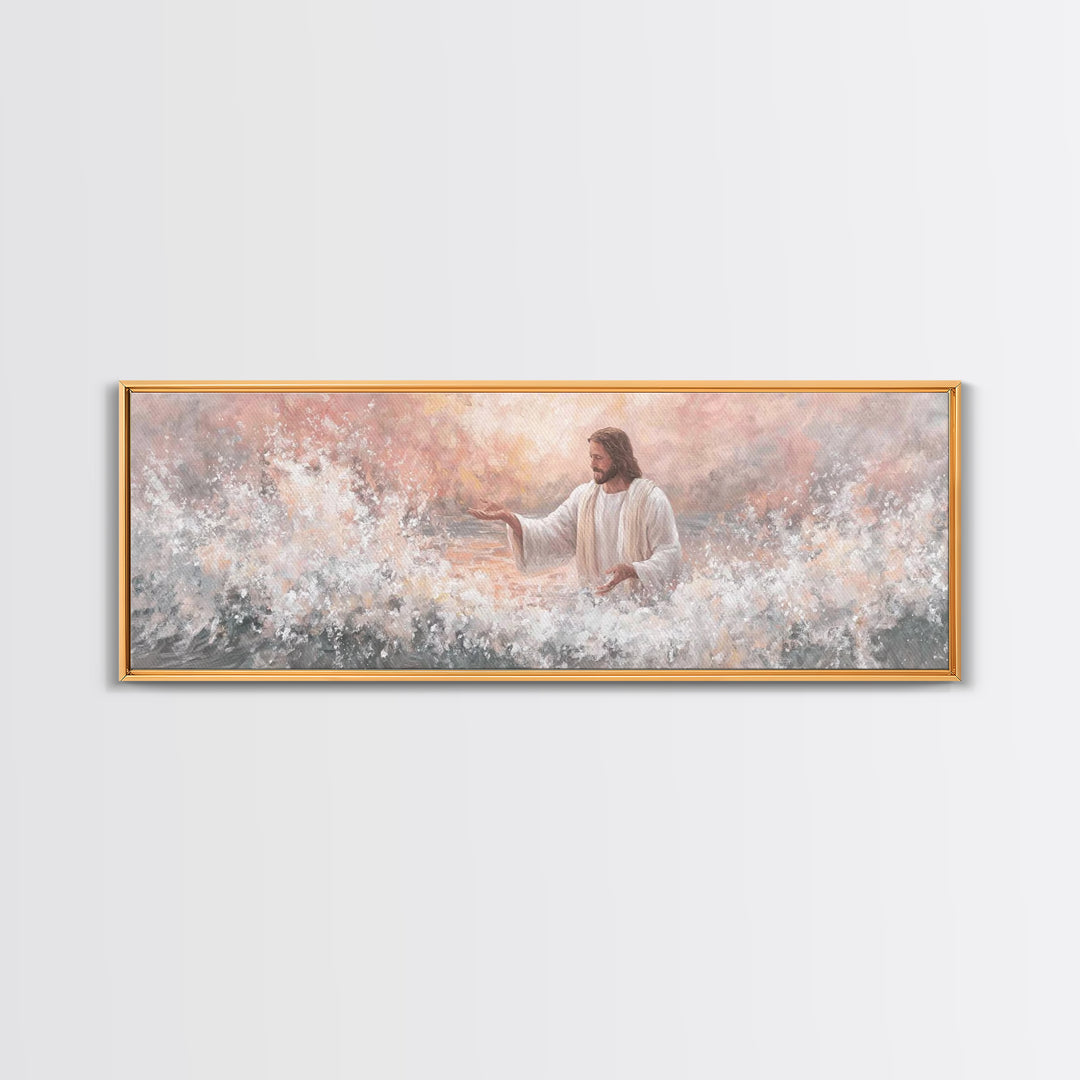 Waves Of His Grace – Framed Canvas Print – Panoramic Painting – Christian Art Canvas – Jesus Art Print – Christian Wall Art – Large Christi