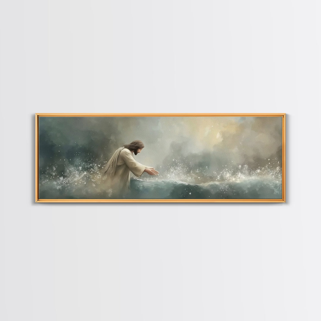 Heavenly Waters – Framed Canvas Print – Christian Wall Art – Jesus Painting – Panoramic Art – Christian Art Canvas – Christian Decor