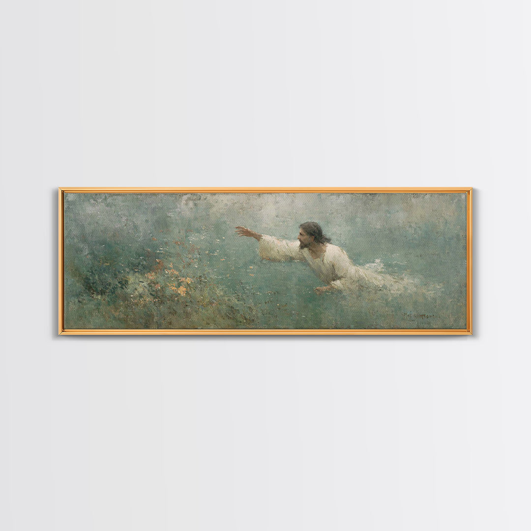 Redeeming Reach, Framed Canvas Print, Jesus Painting, Panoramic Wall Art, Christian Art Canvas, Christian Wall Art, Christian Gift Ideas