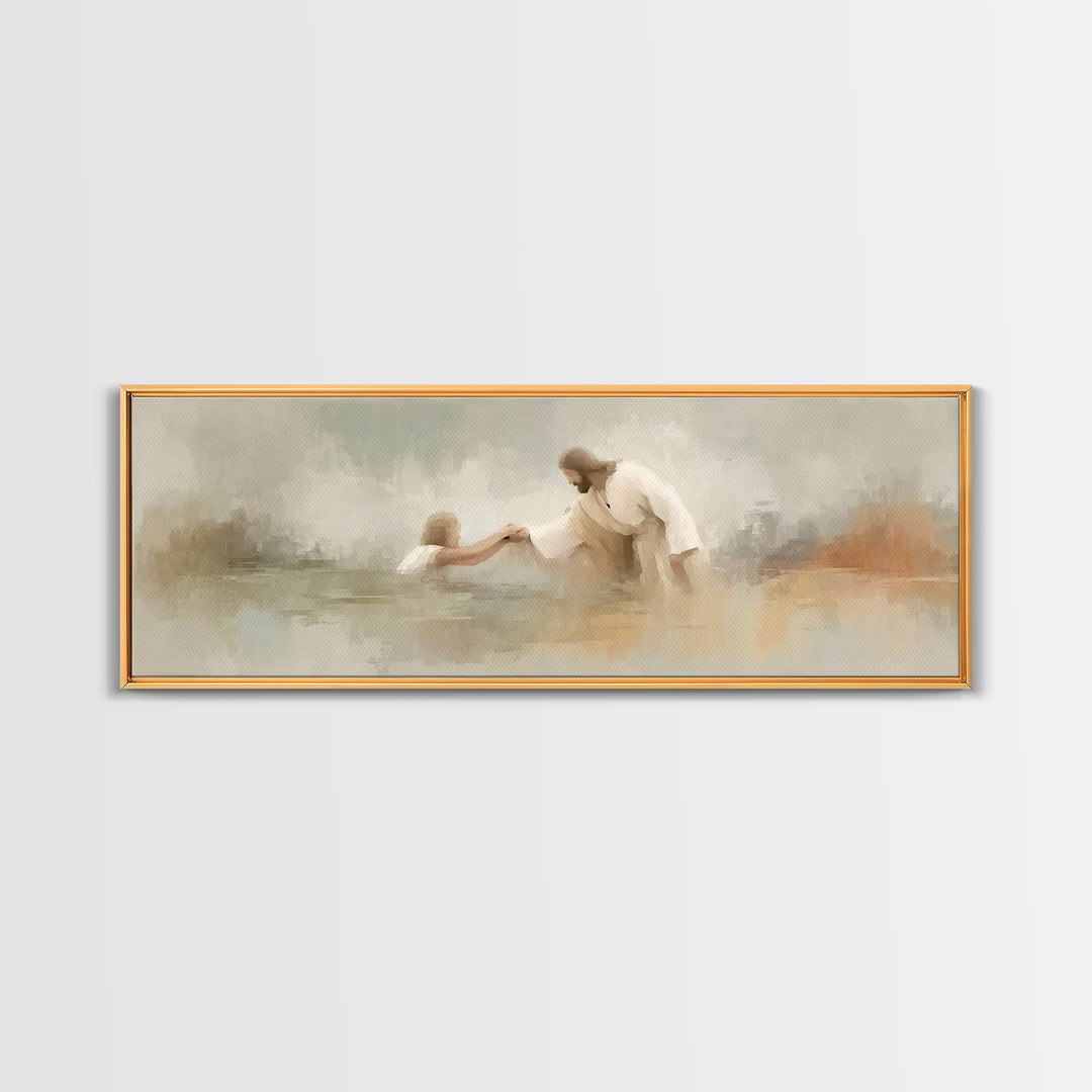 Saving Grace | Framed Canvas Print | Christian Art Canvas | Panoramic Print | Jesus Painting | Christian Wall Art | Modern Christian Art
