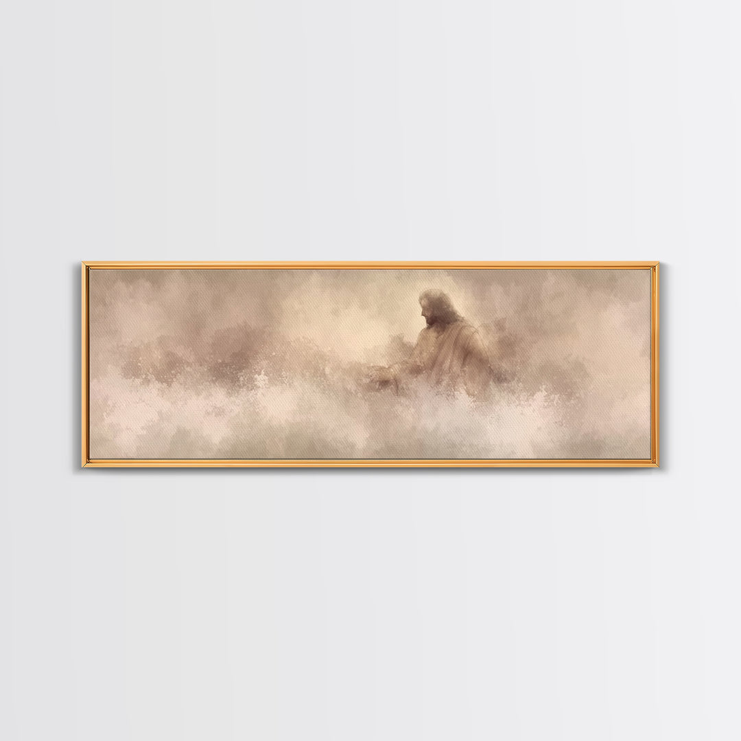 Graceful Rescue, Framed Canvas Print, Panoramic Frame, Christian Art Canvas, Jesus Painting, Christian Decor, Christian Wall Art