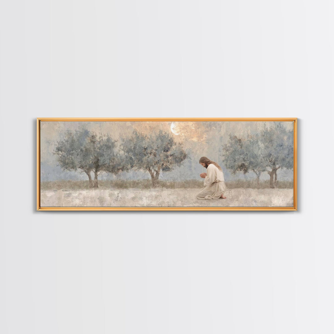 Midnight Prayer | Framed Canvas Print | Christian Wall Art | Jesus Painting | Panoramic Art | Christian Art Canvas | Subtle Christian Art