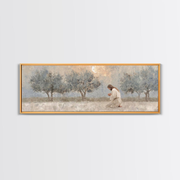 Midnight Prayer | Framed Canvas Print | Christian Wall Art | Jesus Painting | Panoramic Art | Christian Art Canvas | Subtle Christian Art