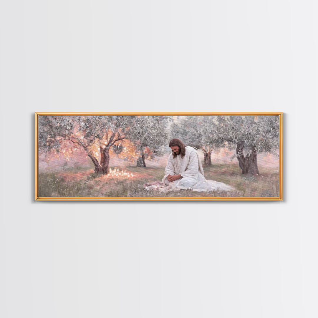 Quiet Devotion, Framed Canvas Print, Christian Art Canvas, Panoramic Painting, Jesus Painting, Christian Wall Art, Modern Christian Art