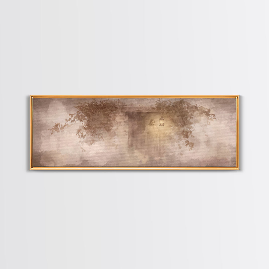 Autumn At The Door – Framed Canvas Print – Christian Art – Jesus Painting – Panoramic Art – Christian Decor – Christian Gift – Large Christ