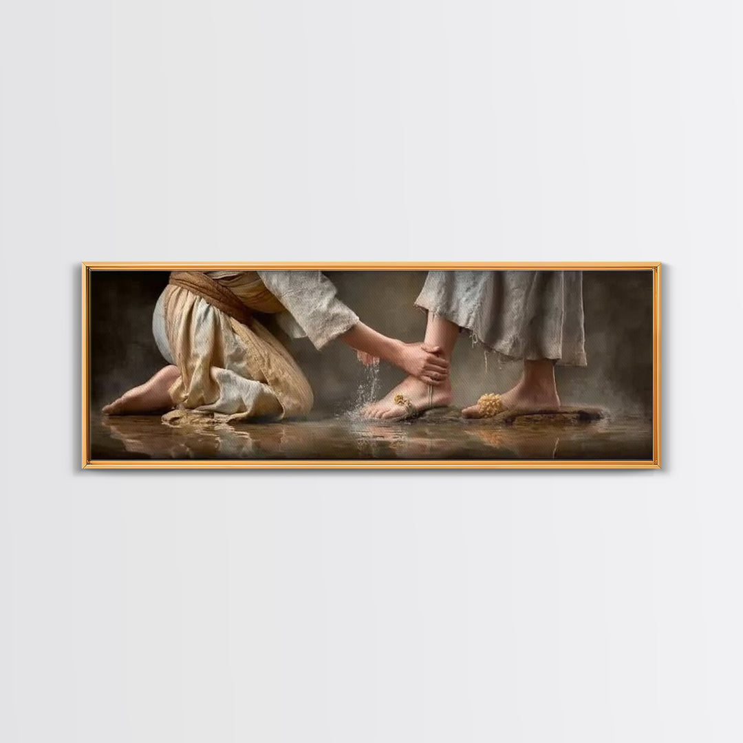 Servant’s Devotion | Framed Canvas Print | Christian Art Canvas | Christian Wall Art | Panoramic Art | Christian Painting | Jesus Painting