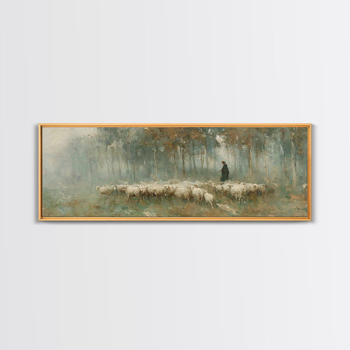 Gentle Shepherd Path – Framed Canvas Print – Panoramic Art – Christian Wall Art – Christian Art Canvas – Jesus Painting – Christmas Art