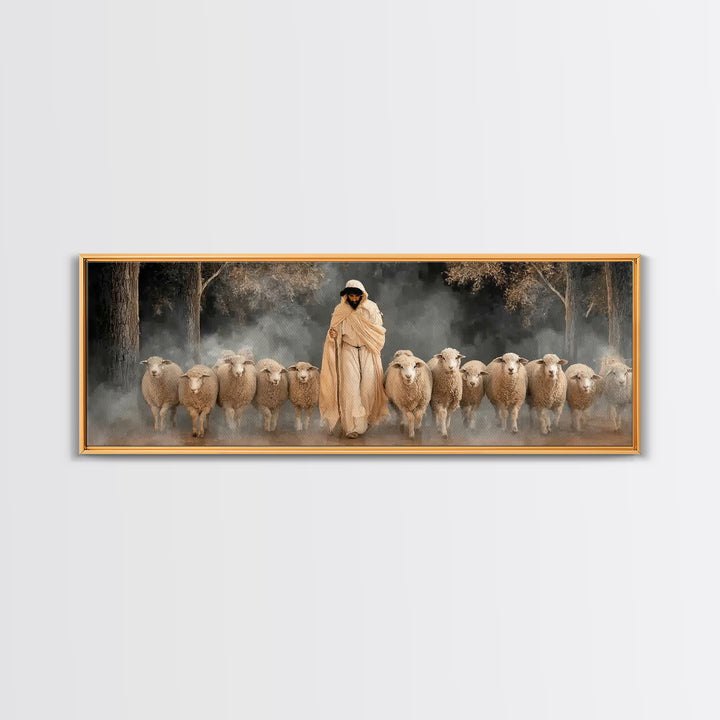 Holy Guardian Peace, Framed Canvas Print, Panoramic Wall Art, Jesus Painting Canvas, Christian Art Print, Christian Christmas Art, Christia