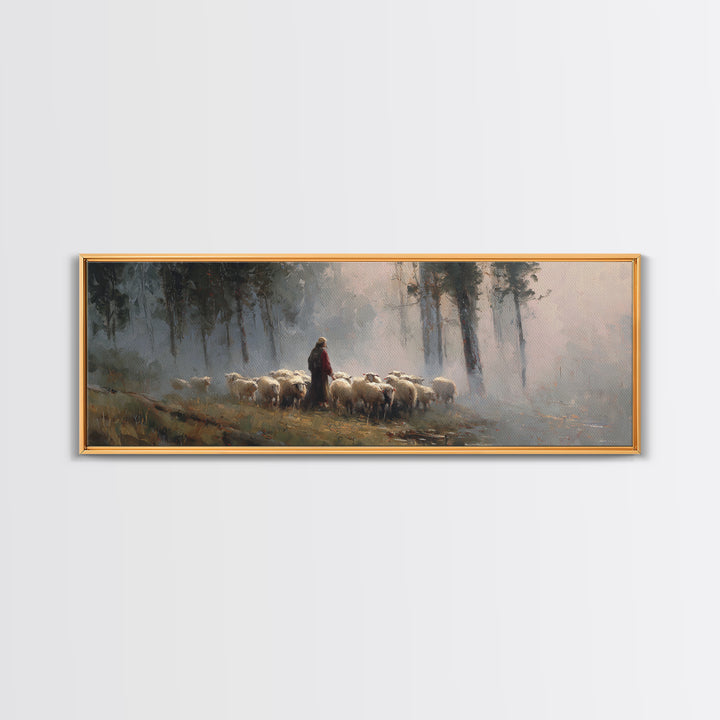 Forest Flock Grace – Framed Canvas Print – Panoramic Painting – Christian Art Gift – Jesus Canvas Art – Christmas Art Work – Christian Wall