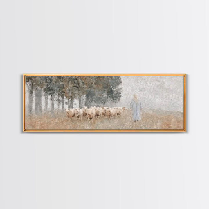 Pasture Of Hope | Framed Canvas Print | Panoramic Art | Christian Art Canvas | Jesus Painting | Christian Christmas Decor | Subtle Christia