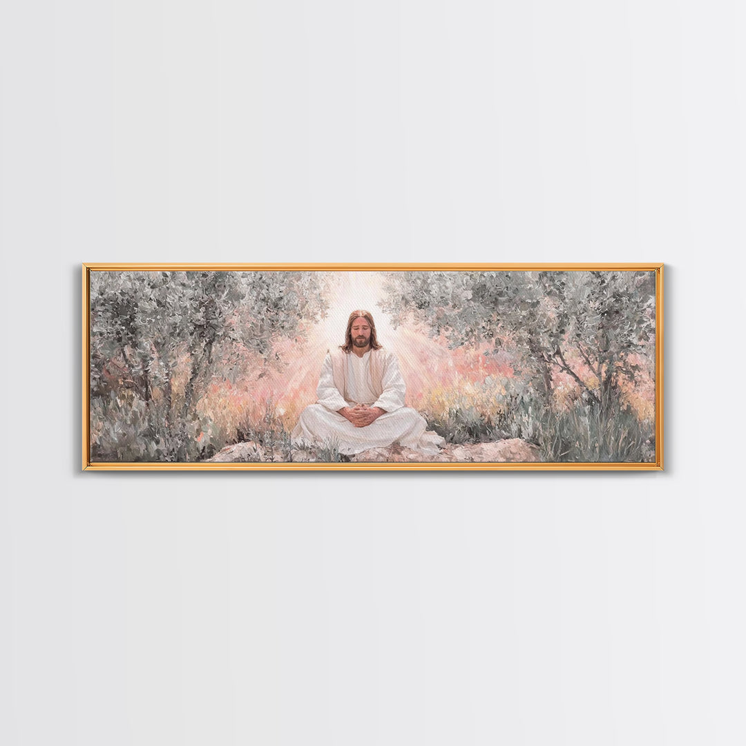 Garden Of Holy Rest, Framed Canvas Print, Panoramic Print, Christian Art Work, Jesus Canvas Art, Christian Wall Art, Christmas Art Framed