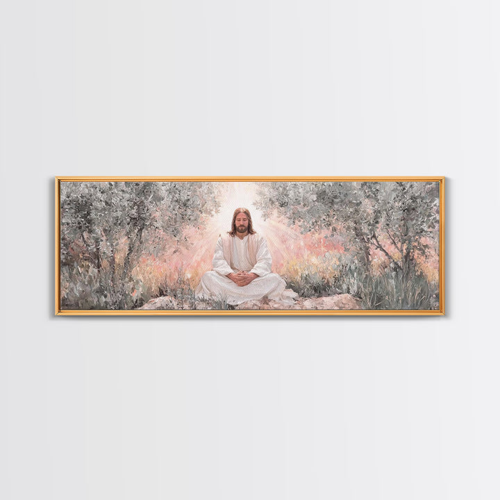 Garden Of Holy Rest, Framed Canvas Print, Panoramic Print, Christian Art Work, Jesus Canvas Art, Christian Wall Art, Christmas Art Framed