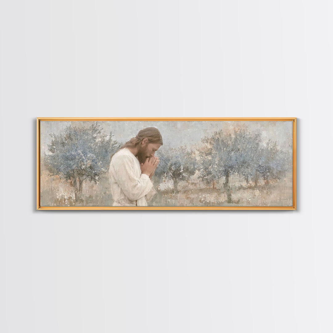 Silent Garden Grace | Framed Canvas Print | Panoramic Wall Art | Jesus Canvas Art | Christian Art Print | Modern Christian Painting | Chris