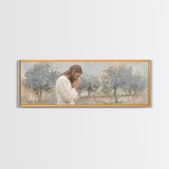 Silent Garden Grace | Framed Canvas Print | Panoramic Wall Art | Jesus Canvas Art | Christian Art Print | Modern Christian Painting | Chris