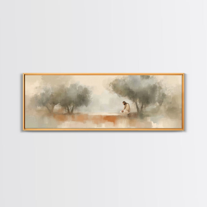 Evening Of Devotion – Framed Canvas Print – Panoramic Art – Christian Wall Art – Jesus Art Print – Christian Christmas Art – Large Christia