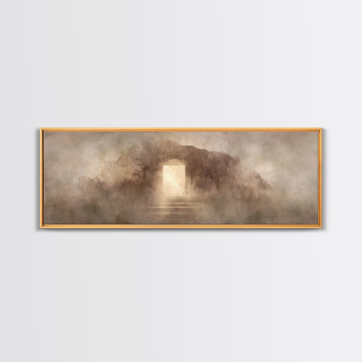 Resurrection Stone Gate | Framed Canvas Print | Panoramic Art | Christian Art Canvas | Christian Painting | Jesus Painting | Christmas Art
