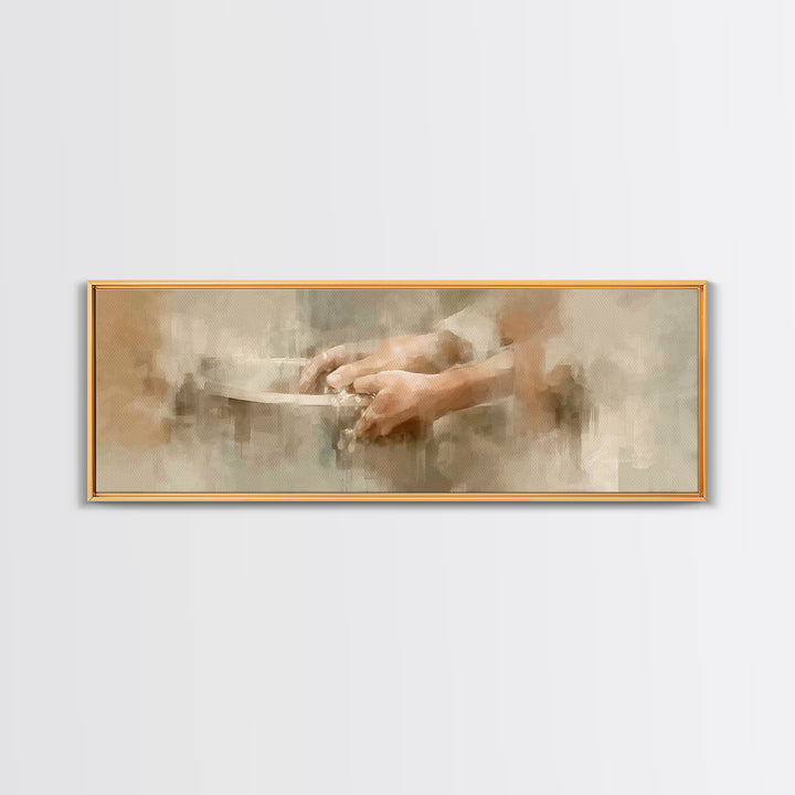 Hands Of Compassion | Framed Canvas Print | Christian Wall Art | Christian Art Canvas | Panoramic Art | Christian Painting | Jesus Canvas A