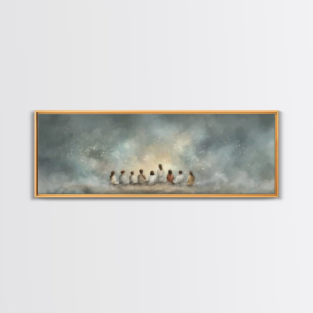 Heavenly Gathering, Framed Canvas Print, Panoramic Print, Christian Art Canvas, Christian Painting, Jesus Painting, Christian Wall Art