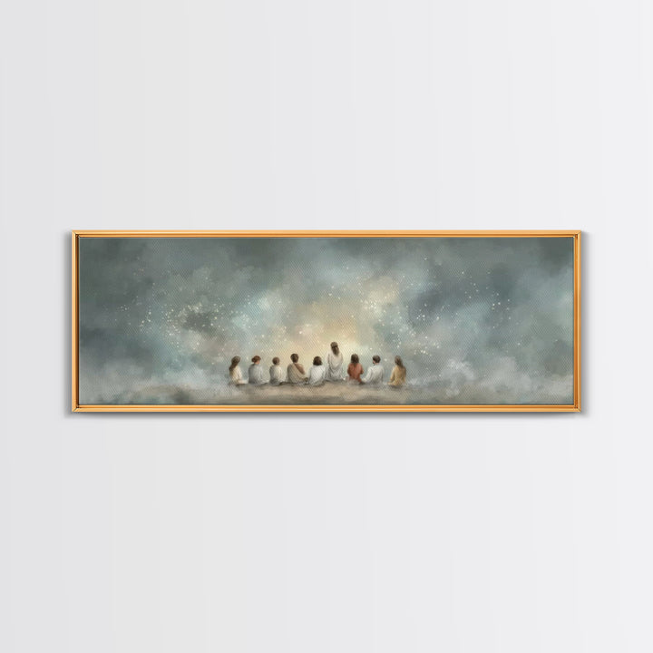 Heavenly Gathering, Framed Canvas Print, Panoramic Print, Christian Art Canvas, Christian Painting, Jesus Painting, Christian Wall Art