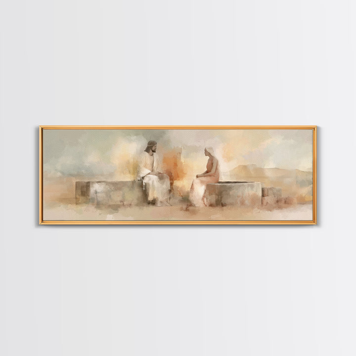 Living Water Meeting | Framed Canvas Print | Panoramic Wall Art | Christian Art Canvas | Christian Painting | Jesus Art Print | Christian D