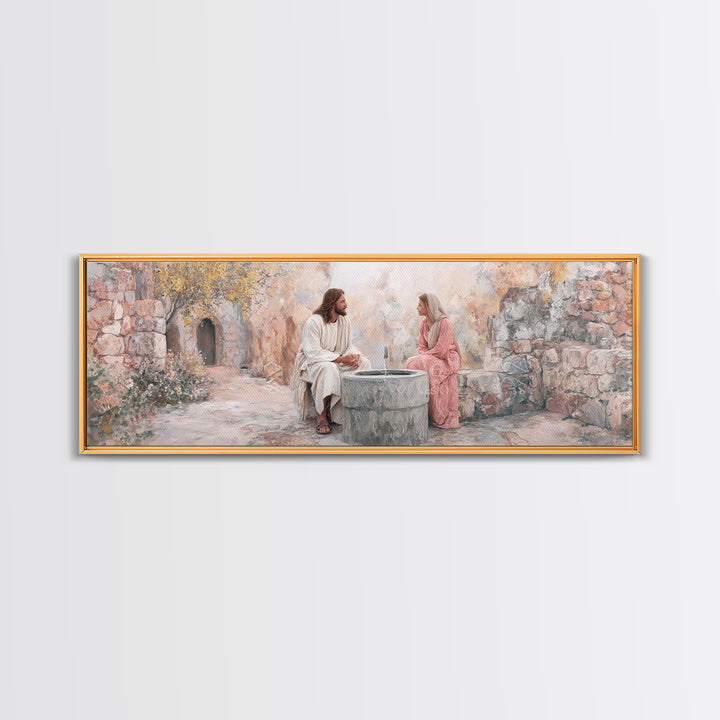 Gentle Well Light – Framed Canvas Print – Christian Art Print – Jesus Painting – Panoramic Frame – Christian Wall Art – Christian Decor