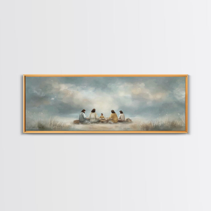 Harbor Meal Blessing | Framed Canvas Print | Christian Wall Art | Jesus Painting | Christian Art Canvas | Panoramic Painting | Christian Gi