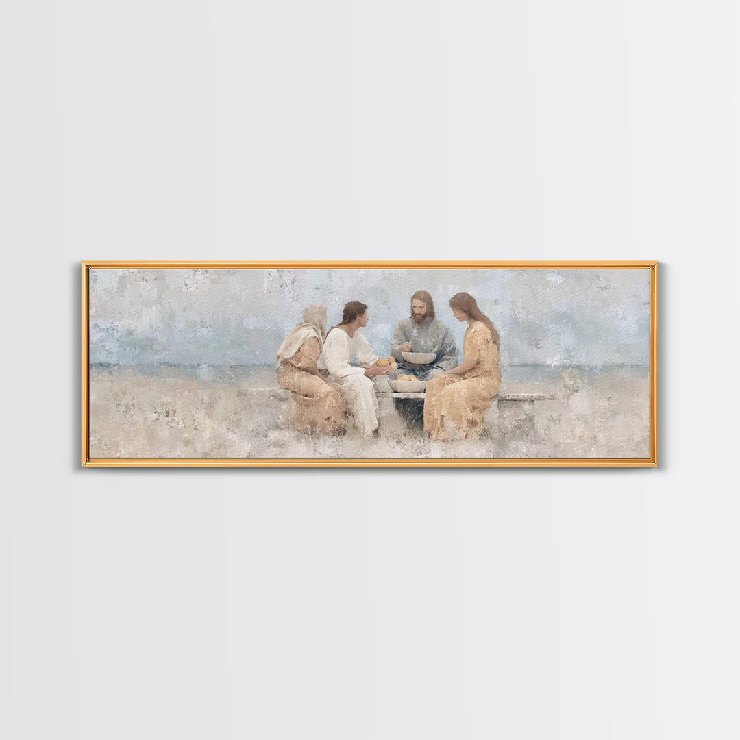 Meal Of Grace | Framed Canvas Print | Panoramic Painting | Christian Wall Art | Jesus Painting | Christian Art Canvas | Christian Decor