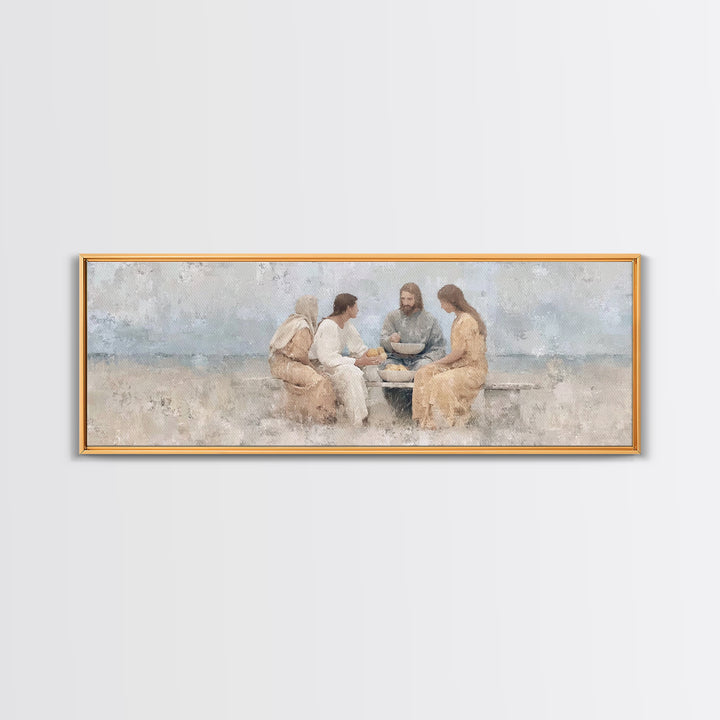 Meal Of Grace | Framed Canvas Print | Panoramic Painting | Christian Wall Art | Jesus Painting | Christian Art Canvas | Christian Decor