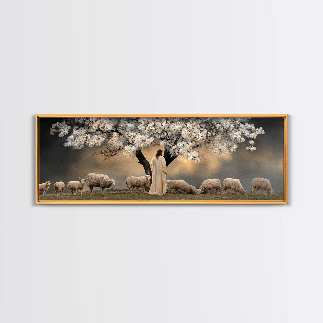 Under Blooming Grace, Framed Canvas Print, Christian Art Canvas, Panoramic Painting, Christian Wall Art, Jesus Painting, Christian Decor