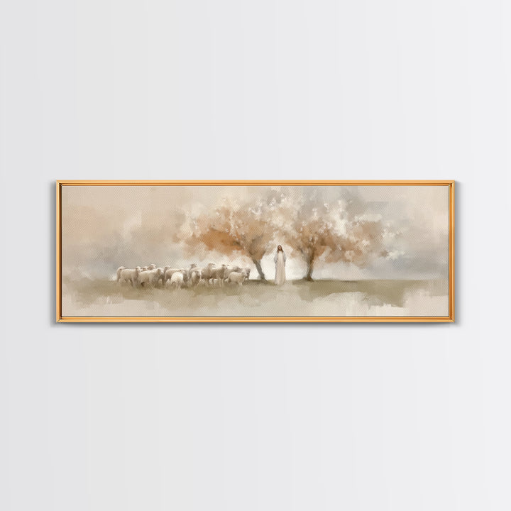 The Shepherd’s Calm – Framed Canvas Print – Christian Wall Art – Jesus Painting – Panoramic Art – Christian Art Canvas – Christian Christma