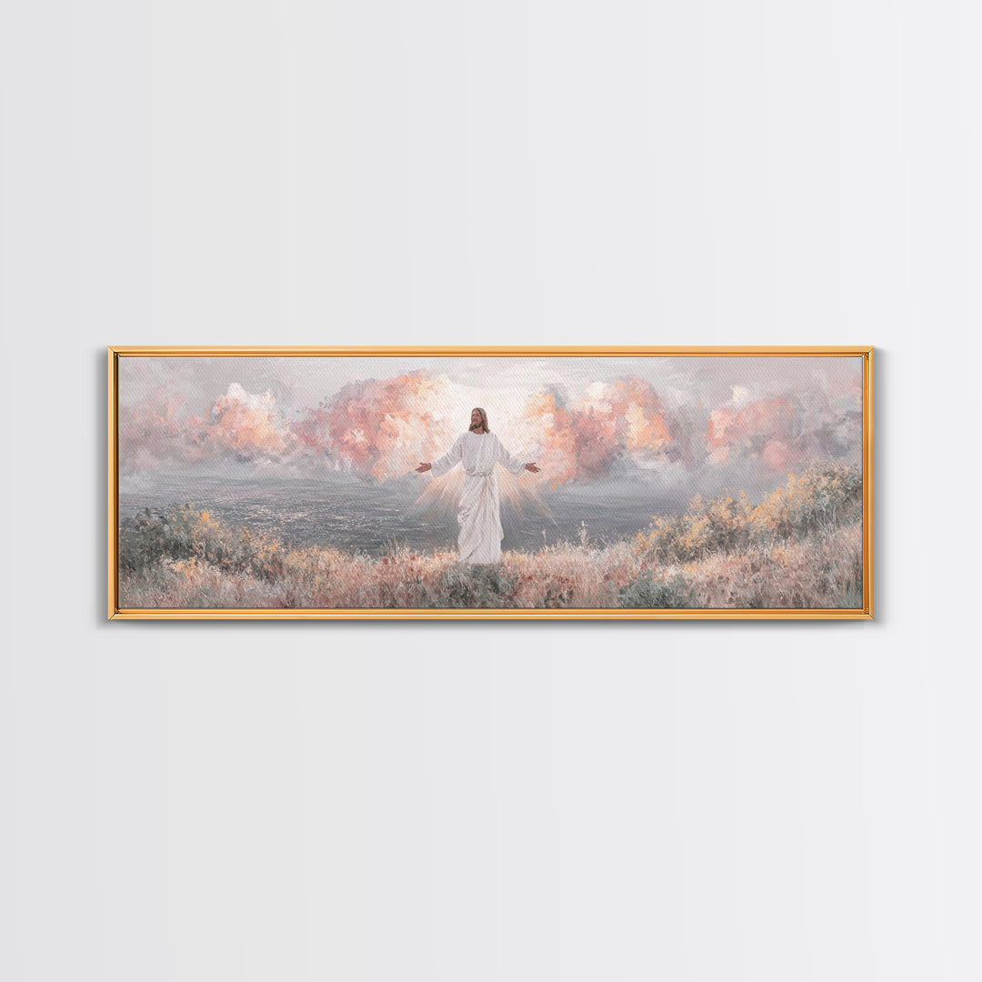 Radiant Dawn Blessing, Framed Canvas Print, Christian Wall Art, Jesus Painting, Panoramic Wall Art, Christian Art Canvas, Christmas Art Pri