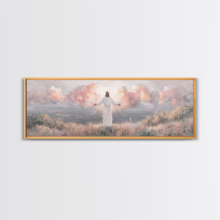 Radiant Dawn Blessing, Framed Canvas Print, Christian Wall Art, Jesus Painting, Panoramic Wall Art, Christian Art Canvas, Christmas Art Pri