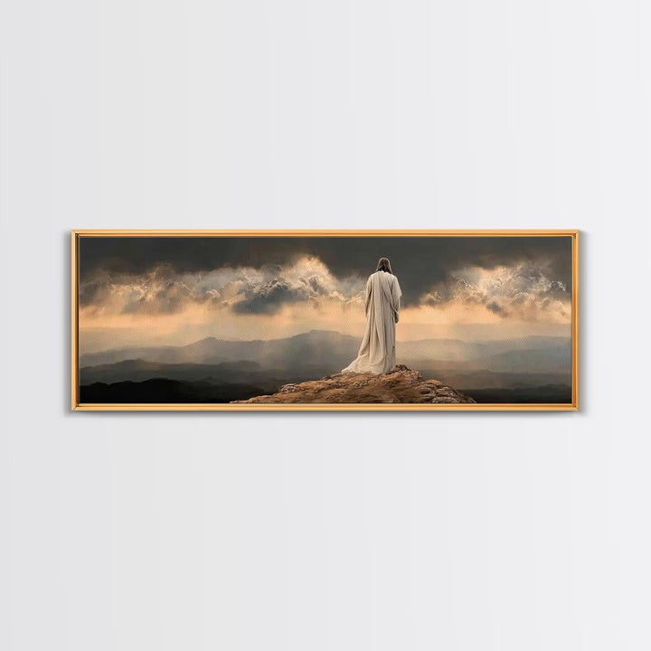 Stormlight Messiah - Framed Canvas Print - Christian Wall Art - Jesus Painting - Panoramic Frame - Christian Art Canvas - Christmas Art Fra