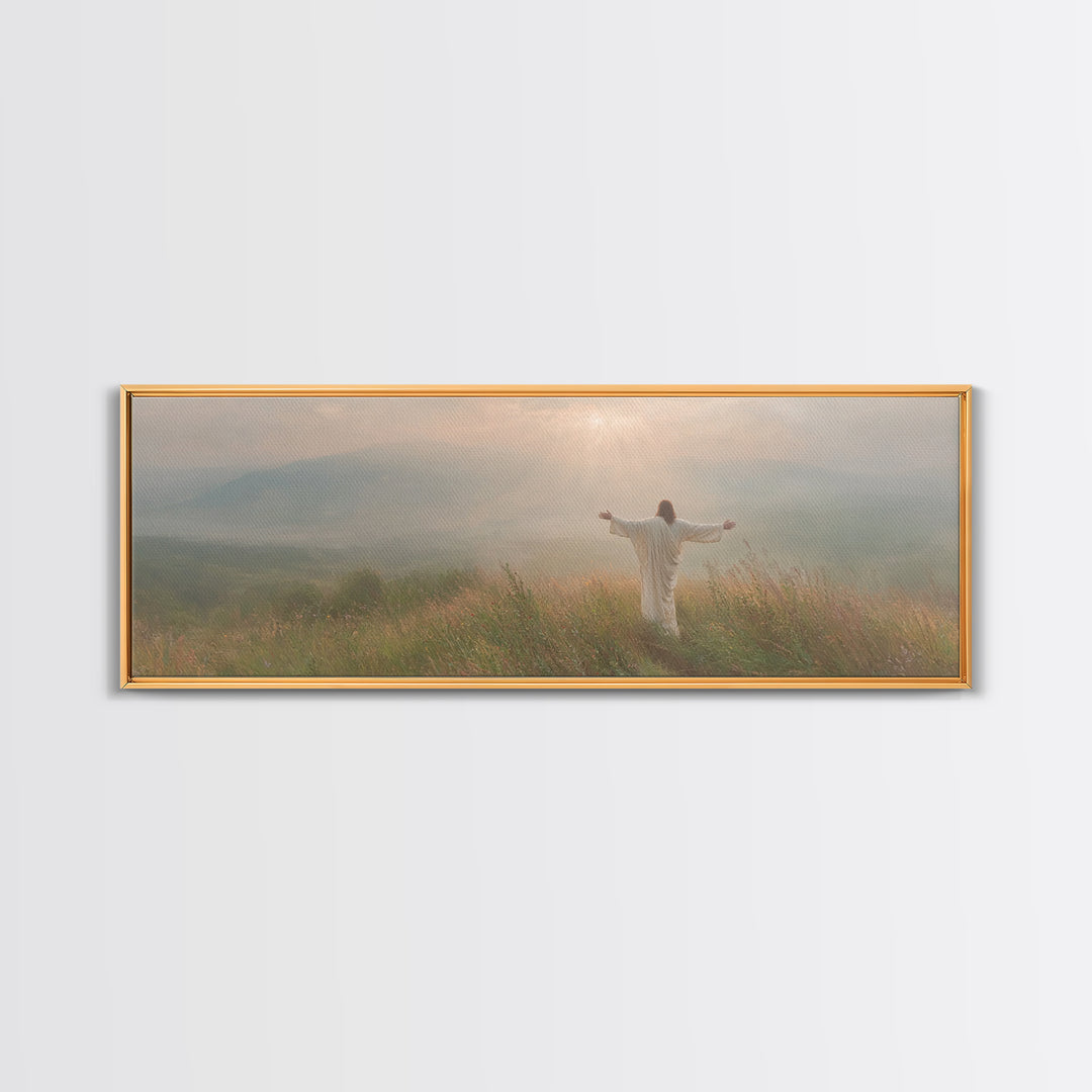 Crowned In Sunrise | Framed Canvas Print | Christian Wall Art | Jesus Painting | Panoramic Print | Christian Art Canvas | Christmas Art Wor