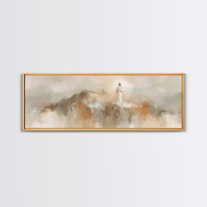 Gathered In Faith, Framed Canvas Print, Christian Wall Art, Jesus Painting, Panoramic Painting, Christian Art Canvas, Christian Art Print,