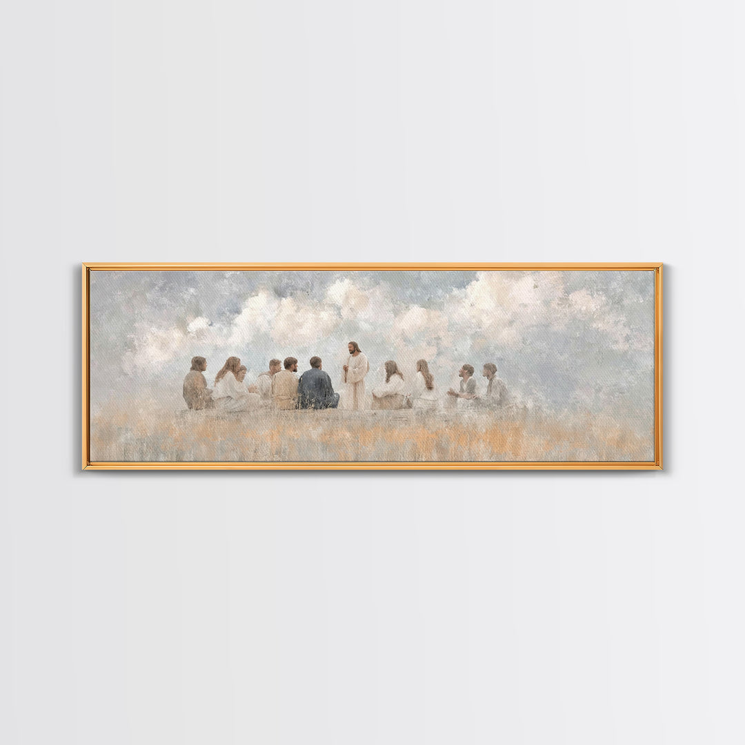 Cloudside Teaching – Framed Canvas Print – Christian Wall Art – Panoramic Art – Christian Art Canvas – Jesus Painting – Large Christian Pai