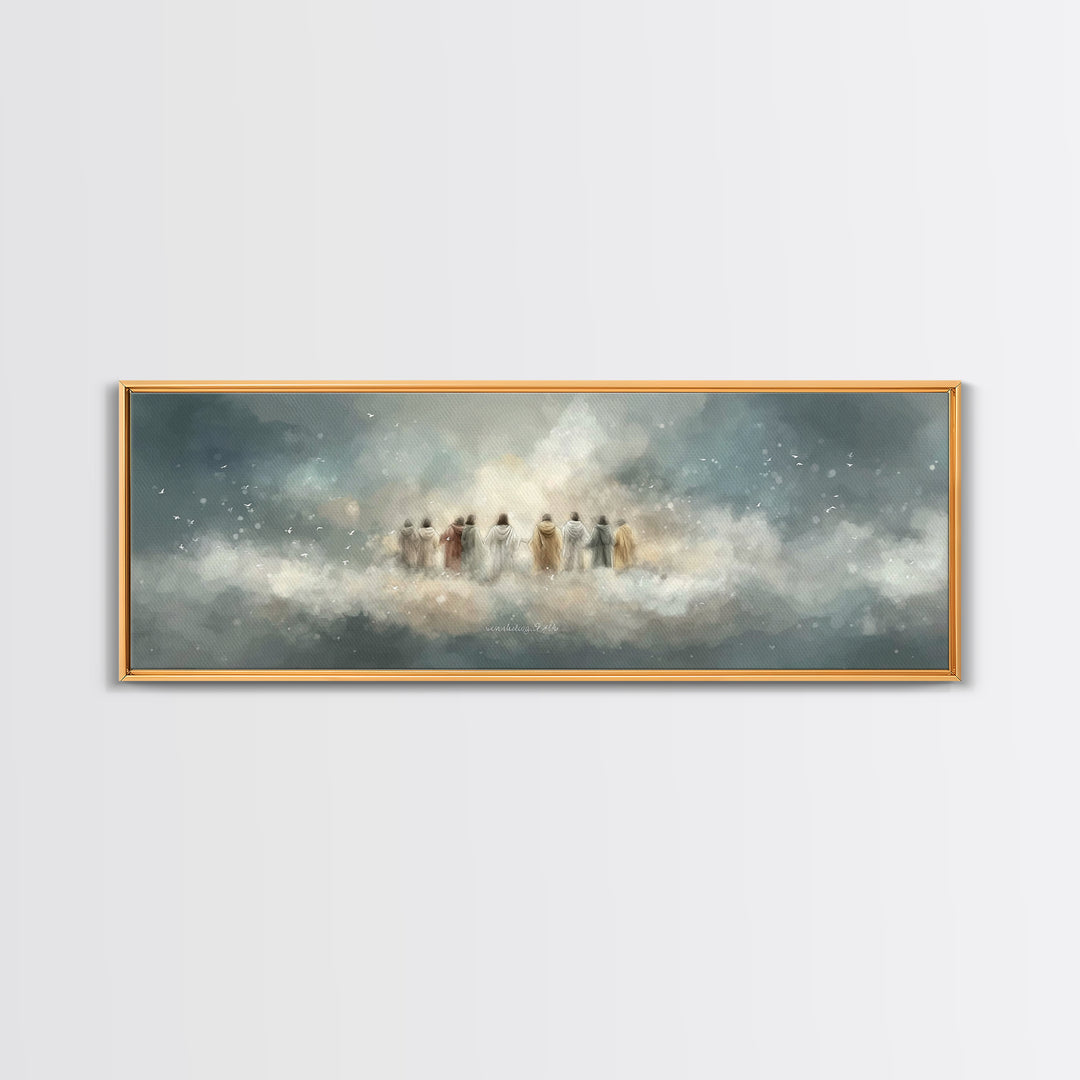 Heavenly Gathering, Framed Canvas Print, Christian Wall Art, Panoramic Print, Christian Art Canvas, Jesus Painting, Christian Christmas Art