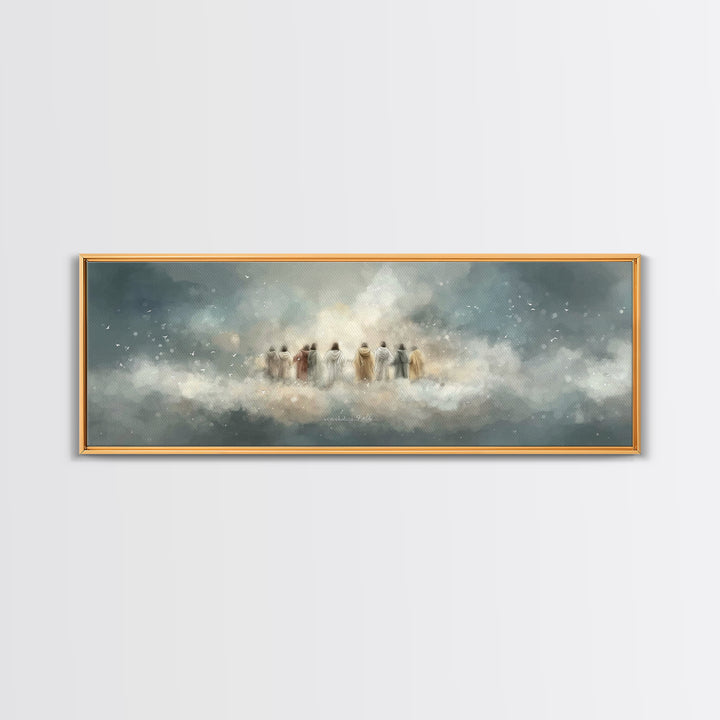 Heavenly Gathering, Framed Canvas Print, Christian Wall Art, Panoramic Print, Christian Art Canvas, Jesus Painting, Christian Christmas Art
