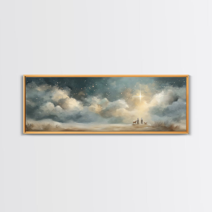 Radiant Night Promise – Framed Canvas Print – Christian Wall Art – Panoramic Print – Jesus Art Print – Christmas Art – Christian Painting