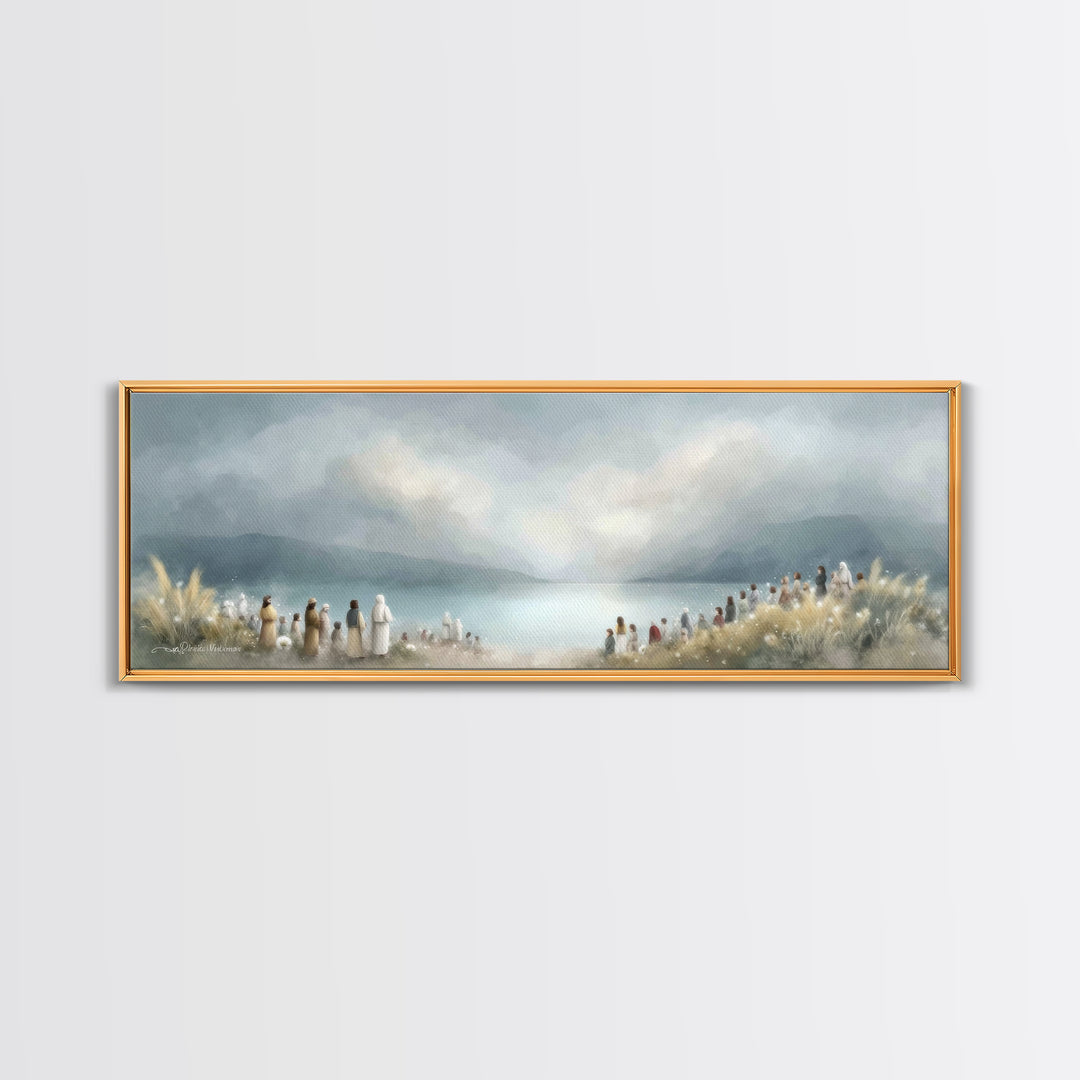 The Gathering Light – Framed Canvas Print – Christian Wall Art – Panoramic Art – Christian Art Canvas – Jesus Painting – Christian Decor