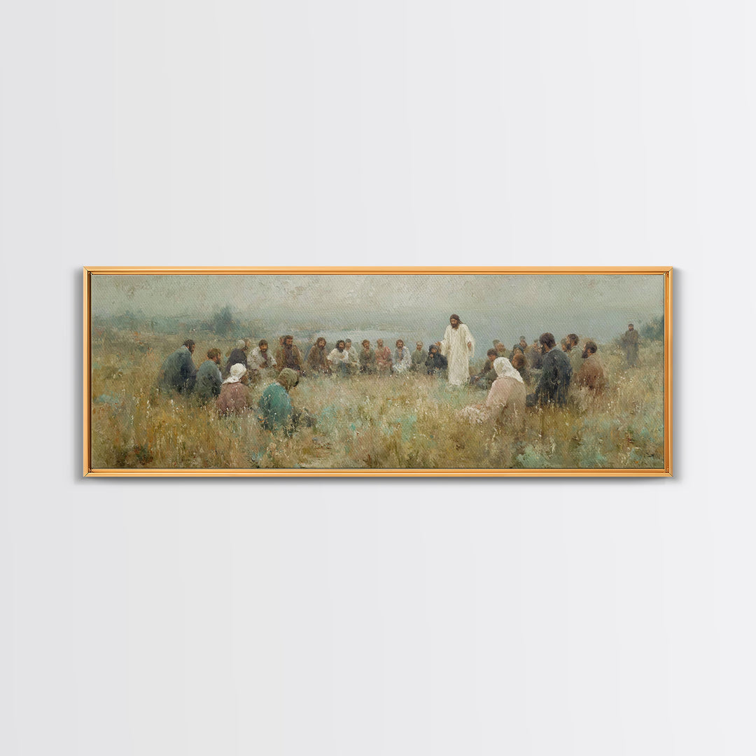 Meadow Circle Peace – Framed Canvas Print – Panoramic Art – Christian Wall Art – Jesus Painting – Christian Art Canvas – Christian Decor
