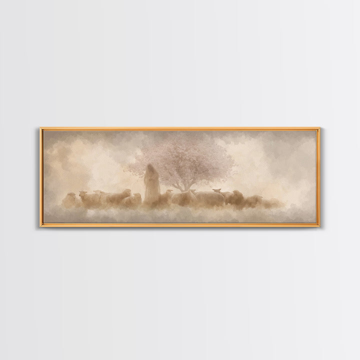 Soft Blossom Keeper – Framed Canvas Print – Panoramic Painting – Christian Wall Art – Jesus Canvas Art – Christian Decoration – Christian P