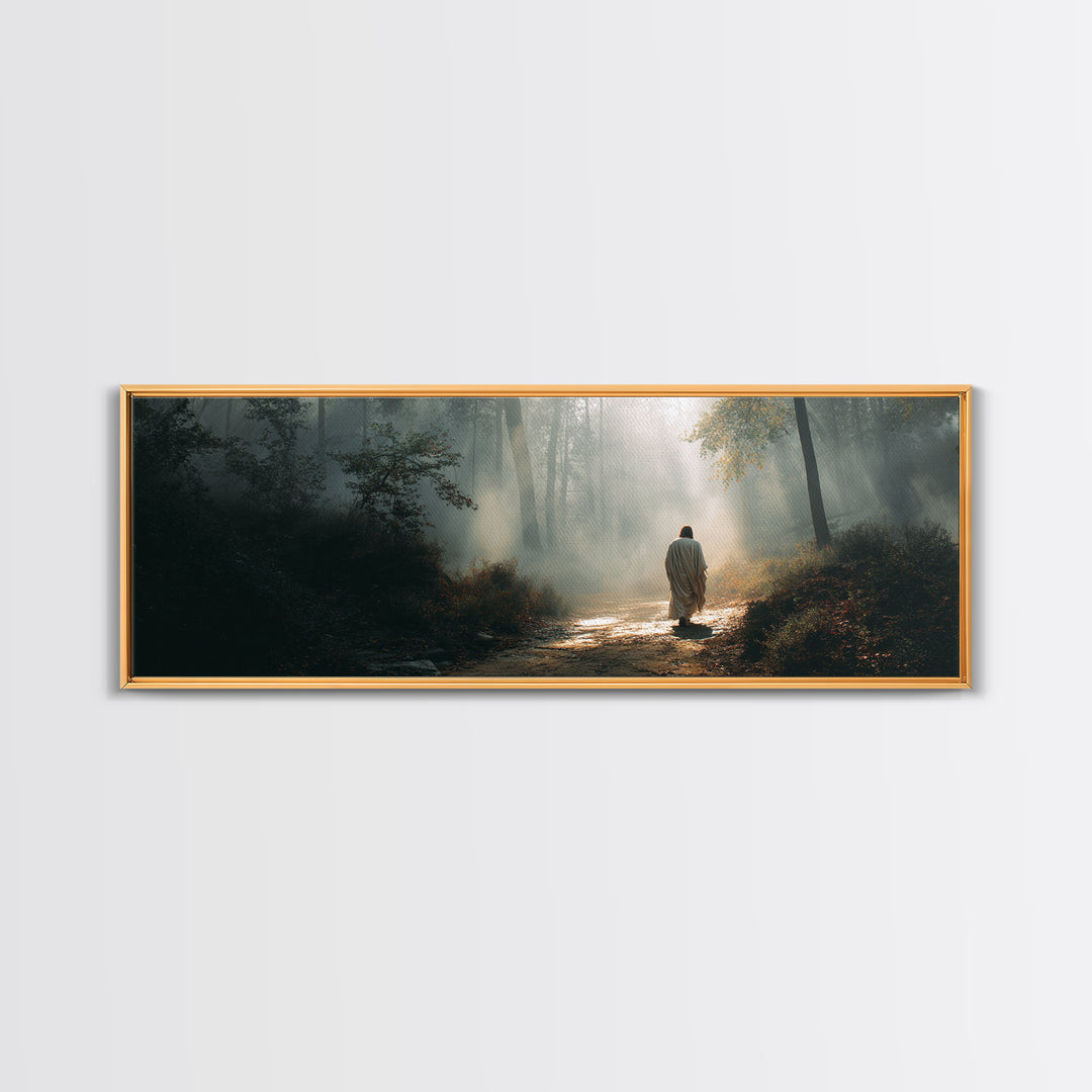 Glory In The Mist | Framed Canvas Print | Panoramic Art | Christian Art Work | Jesus Painting | Christian Christmas Art | Christian Wall Ar