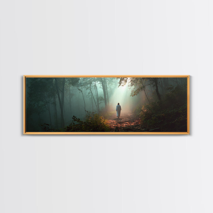 Hope In The Pines - Framed Canvas Print - Panoramic Wall Art - Christian Art Canvas - Jesus Painting - Christmas Art - Christian Decor