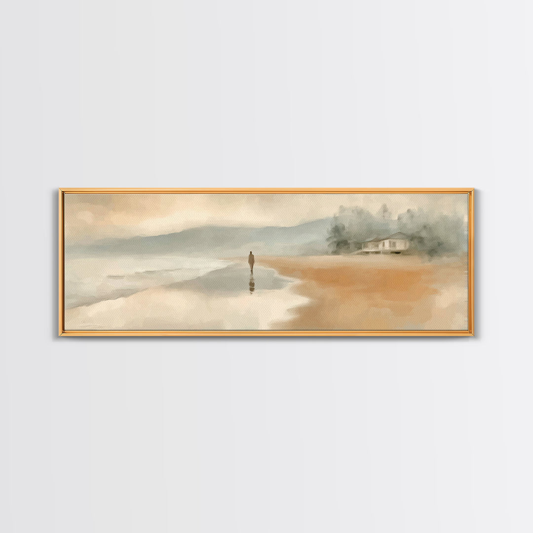 Quiet Coastal Grace | Framed Canvas Print | Christian Art Canvas | Jesus Painting | Panoramic Painting | Christian Wall Art | Christmas Art