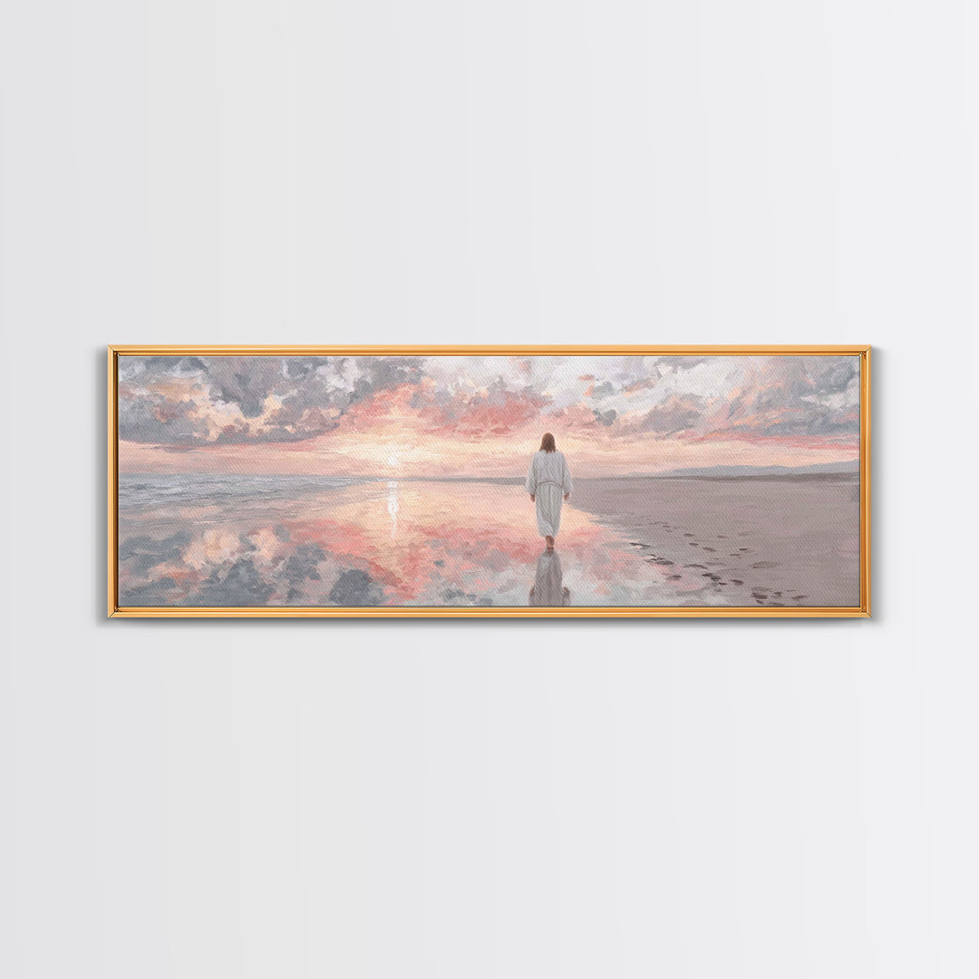 Solitude Of Faith – Framed Canvas Print – Christian Art Canvas – Jesus Painting – Panoramic Frame – Christian Wall Art – Christmas Art